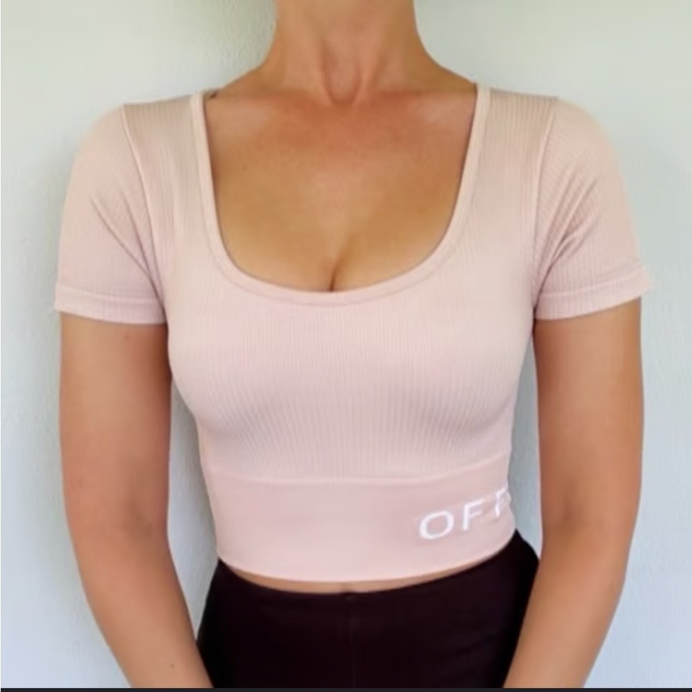 Offline by Aerie OG Groove Crop Top Tee in Neutral Blush Size Large